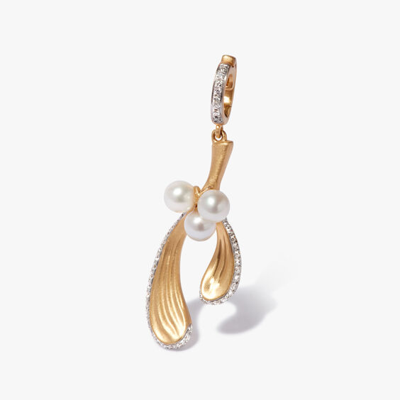 18ct Yellow Gold Pearl & Diamond Mistletoe Charm Pendant